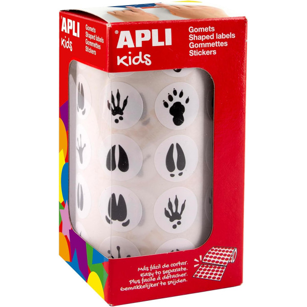 photo - Rouleau de gommettes rondes - 20 mm - Motif empreintes d'animaux - Apli