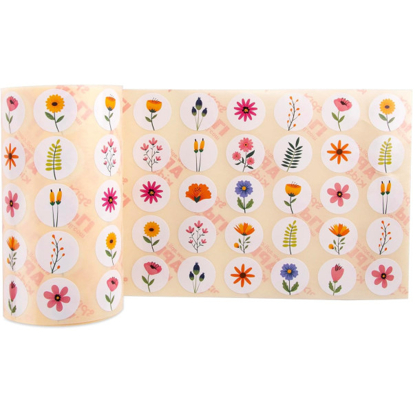 Rouleau de gommettes rondes - 20 mm - Motif fleurs - Apli