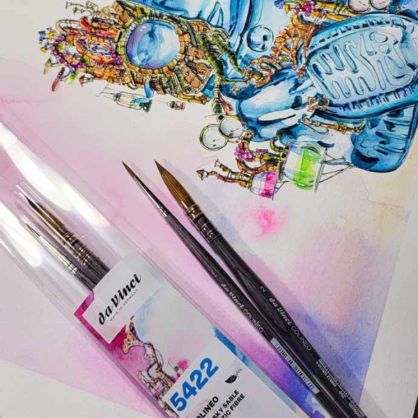 2 pinceaux - Aquarelle - Fibres synthétiques - Lavis - Da Vinci - Série 442 et 5522
