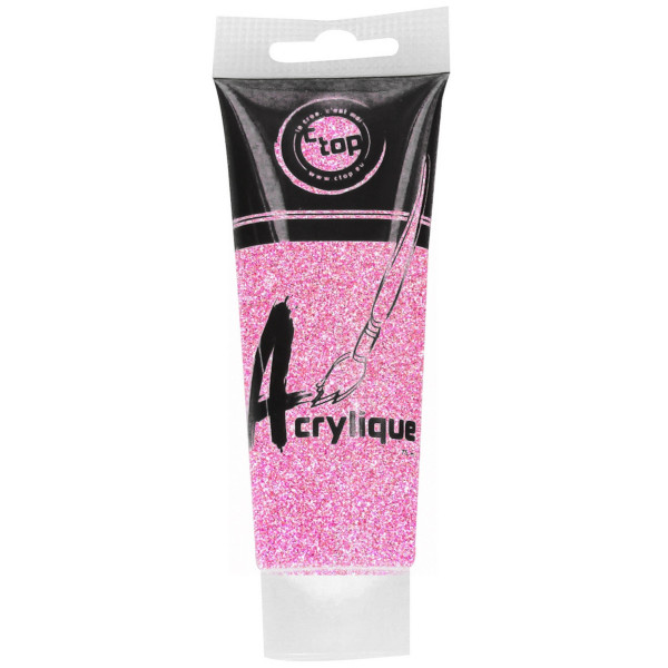 photo - Peinture acrylique - Rose pailletée - Loisirs créatifs - Tube de 75ml - Tout support