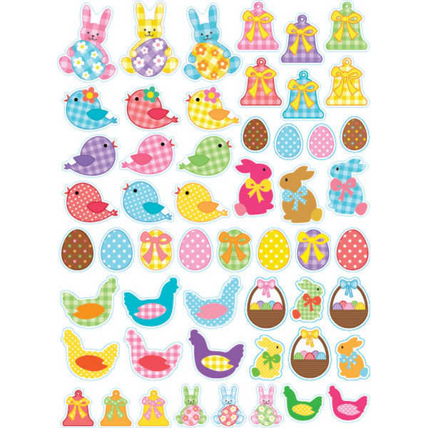 photo - Gommettes - Pâques - Lapin - Oiseau - Oeuf - Poule - Cloche - Motifs vichy/pois
