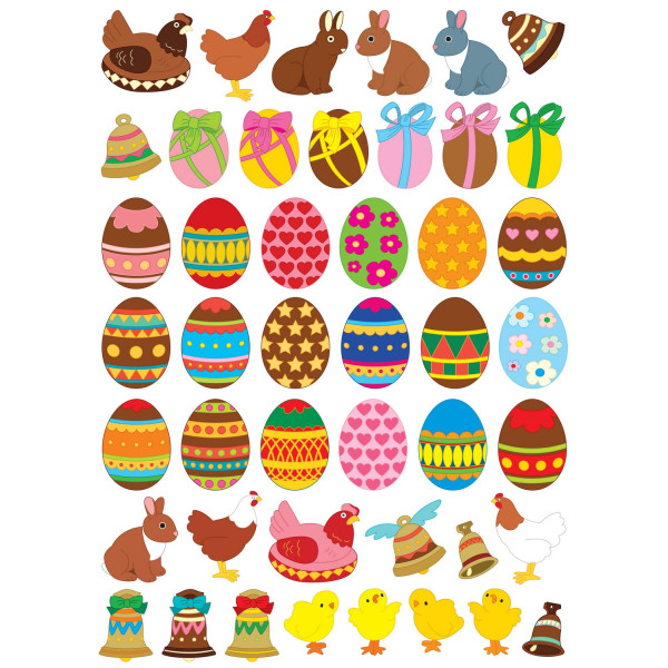 photo - Gommettes - Pâques - Lapin - Oiseau - Oeuf - Poule - Cloche - 90 pièces