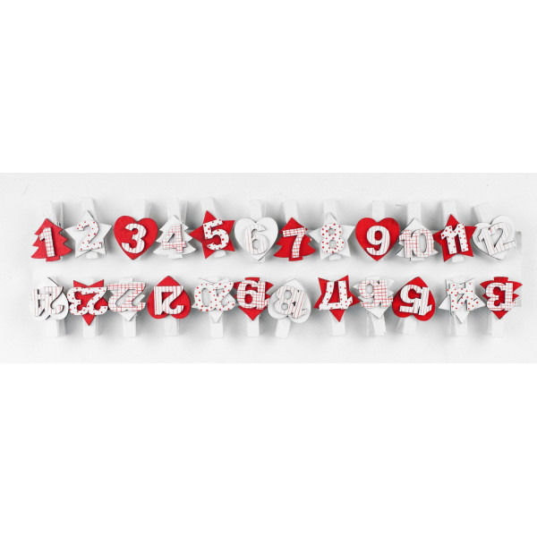 photo-Pinces à linge pour calendrier de l'Avent - Noël - Chiffres - Bois - Loisirs créatifs