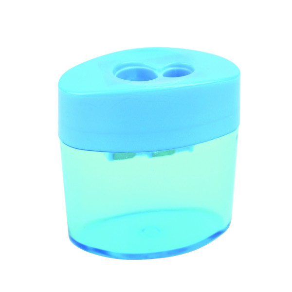 photo - Taille-crayons - 2 trous - Avec réservoir plastique - Bleu - Pour l'école