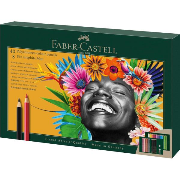 photo-Coffret - Crayons couleur Polychromos + Pitt Graphite Matt - Faber-Castell - 50 pièces