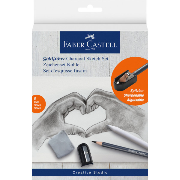 photo - Crayons fusain + taille-crayons + estompe + gomme mie de pain - Faber-Castell - Goldfaber