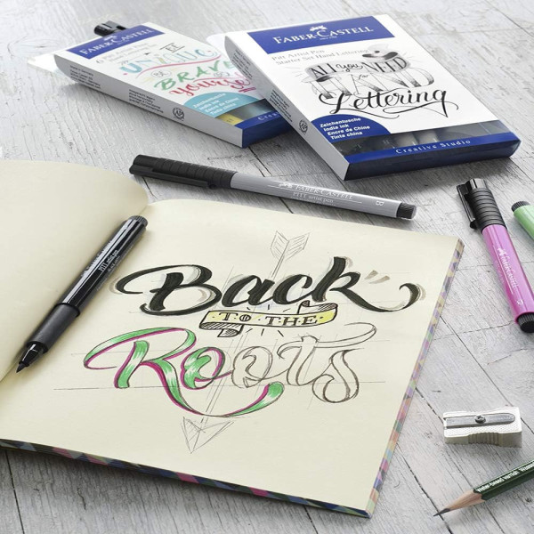 photo - Feutres - Calligraphie - Noir/Gris - Pointe pinceau - Faber-Castell - Pitt Artist Pen