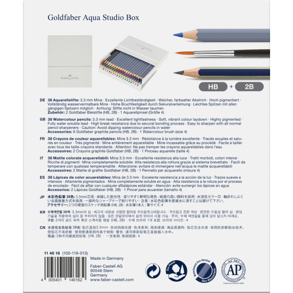 38 crayons de couleurs - Aquarellable - Faber-Castell - Goldfaber Aqua - Studio Box
