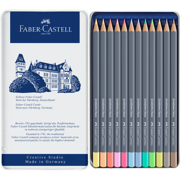 Crayons de couleur - Aquarellable - Boite 12 couleurs pastels - Faber-Castell - Goldfaber Aqua