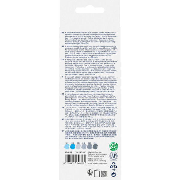 6 feutres - Dessin - Faber-Castell - Goldfaber Sketch - Double pointe - Teintes bleu/gris