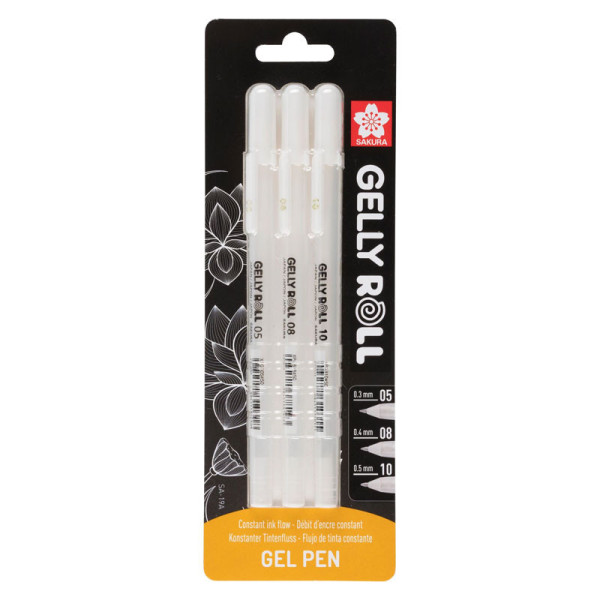 photo - Feutres - Encre blanche - 3 tailles différentes - Gelly Roll - Sakura - Dessin