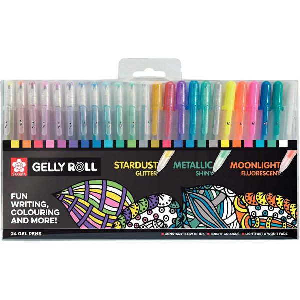 Lot De 24 Stylos Gel Stardust Métallisé Clair De Lune - Sakura Gelly Roll pas cher