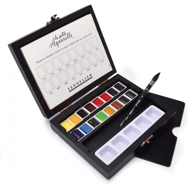 Coffret En Bois De 16 Demi-Godets Aquarelle Extra-Fine - Sennelier pas cher