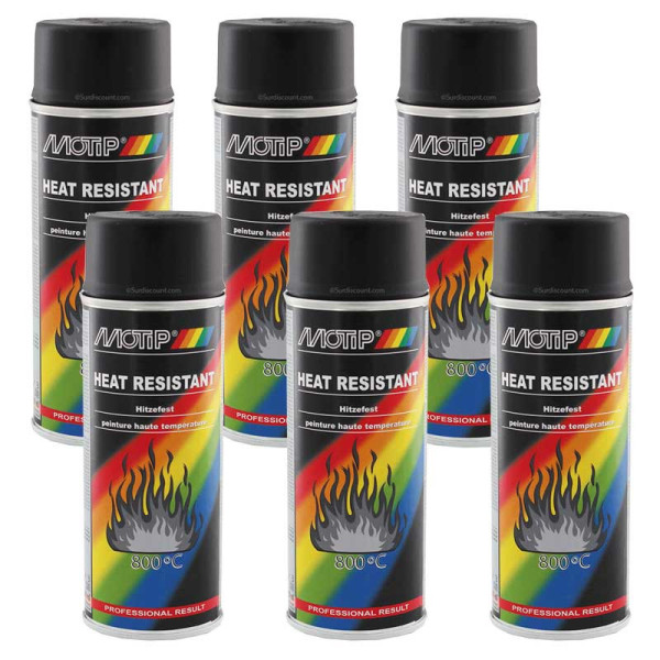 Lot de 6 bombes de peinture haute température - noir - Motip pas cher