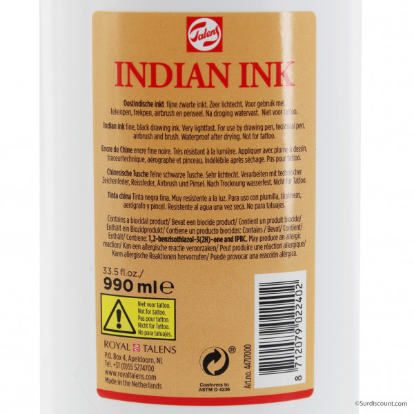 Encre de chine indian ink 990mL - Talens | Surdiscount