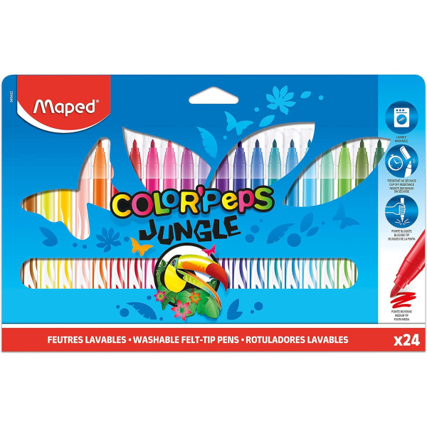 photo - 24 Feutres de coloriage - Pointe moyenne - Encre lavable - Maped - Color'peps jungle