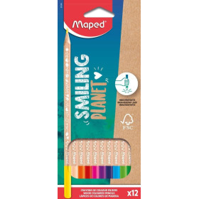 photo - 12 crayons de couleur - Bois naturel - Coloriage - Assortiment - Maped Smiling Planet