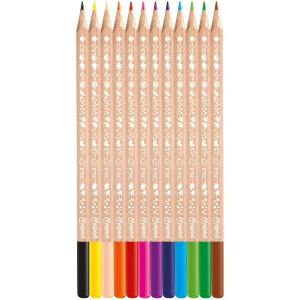 12 crayons de couleur - Bois naturel - Coloriage - Assortiment - Maped Smiling Planet