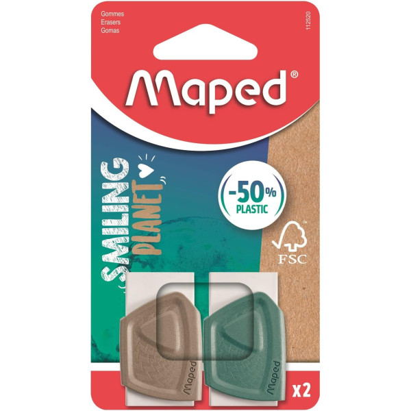 photo - lot de 2 gommes blanches - Précision - Avec étui de protection en plastique - Maped - Smiling Planet