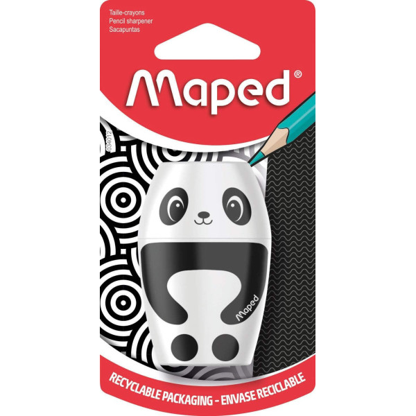 Taille-crayons - 1 trou - Avec réservoir - Panda ou pingouin - Scolaire - Maped