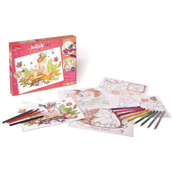 Coffret coloriage - Aquarelle - Pour enfant dès 7 ans - 5 modèles + 18 crayons - Maped