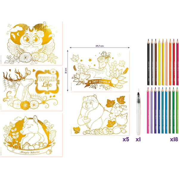 Coffret coloriage - Aquarelle - Pour enfant dès 7 ans - 5 modèles + 18 crayons - Maped