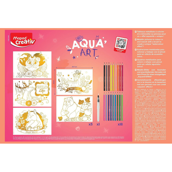 Coffret coloriage - Aquarelle - Pour enfant dès 7 ans - 5 modèles + 18 crayons - Maped