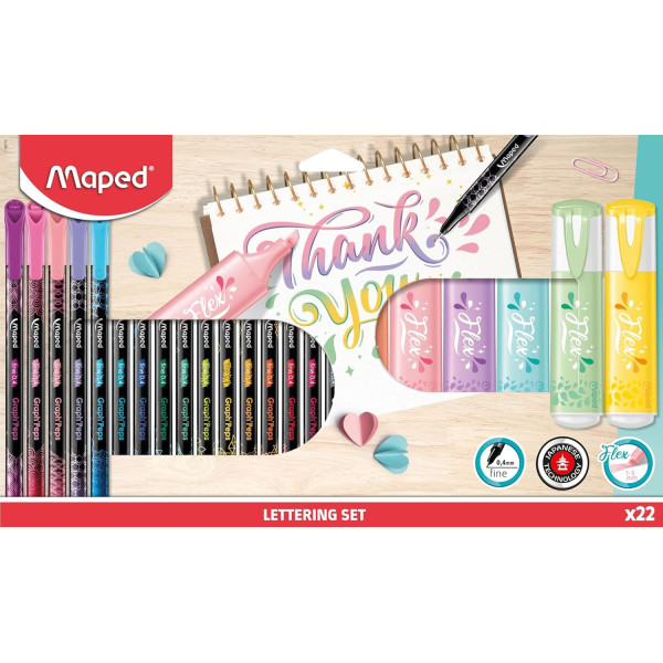 photo - 16 feutres fins + 6 surligneurs - Assortiment couleurs - Scolaire - Loisirs créatifs - Maped