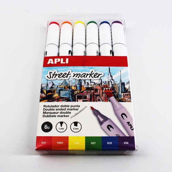 Feutres double pointe 6 couleurs Apli pas cher