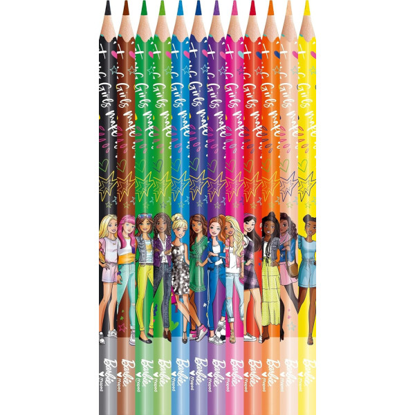 12 crayons de couleur - Mine résistante - Barbie - Ergonomique - Scolaire - Maped