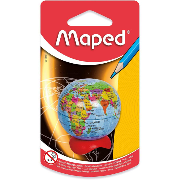 photo - Taille-crayons - Globe terrestre - Avec réservoir - Métal - 1 trou - Scolaire - Maped