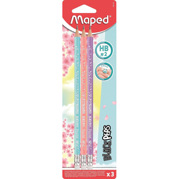 photo - Crayons graphite - HB - Avec embout gomme - Couleurs pastel - Maped