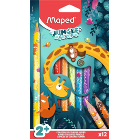 photo - Crayons de couleur - Coloriage - Enfant dès 1 an - Mine large - 12 couleurs - Maped Jungle Fever