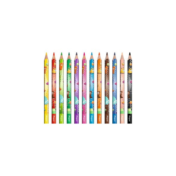 Crayons de couleur - Coloriage - Enfant dès 1 an - Mine large - 12 couleurs - Maped Jungle Fever