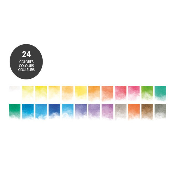 Peinture aquarelle - Boîte 24 demi-godets - Palette intégrée - Scolaire - Milan