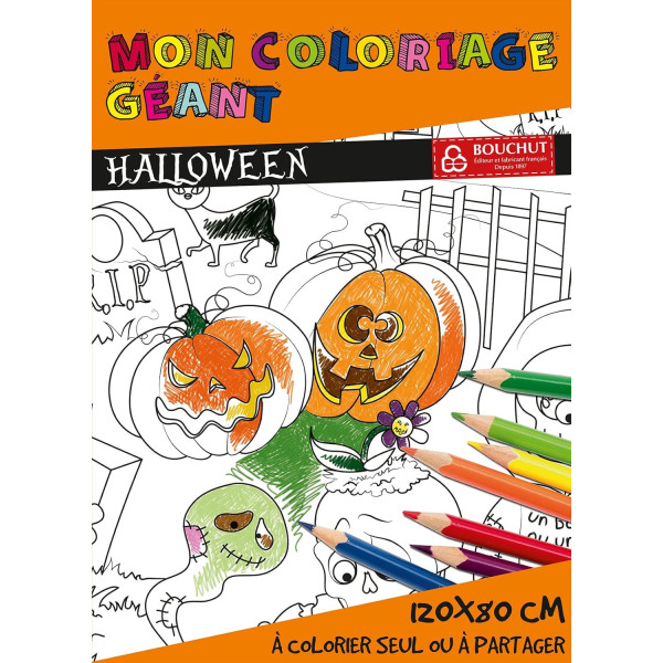 photo - Coloriage - Halloween - Citrouille - Grand format - 120x80cm - Enfant - Bouchut