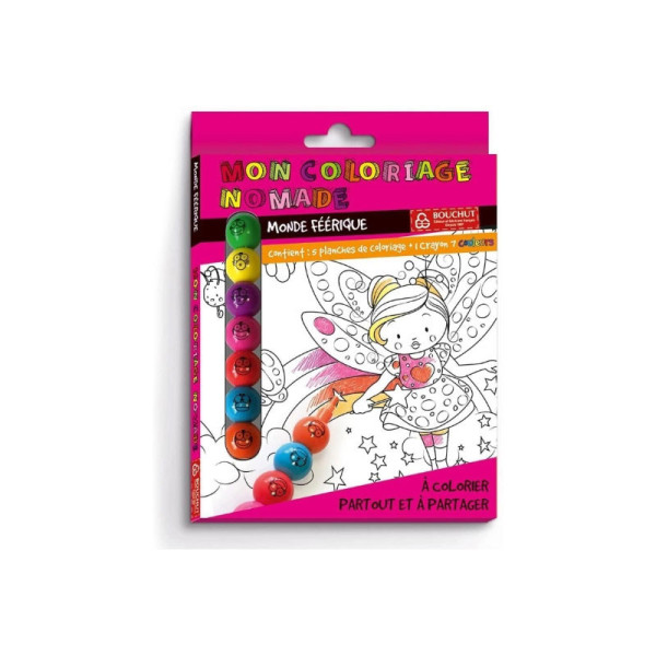 photo - Coloriage - Monde féérique - 5 dessins + 1 crayon 7 couleurs - Enfant - Format voyage