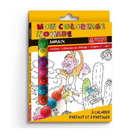 photo - Coloriage - Les animaux - 5 dessins + 1 crayon 7 couleurs - Enfant - Format voyage