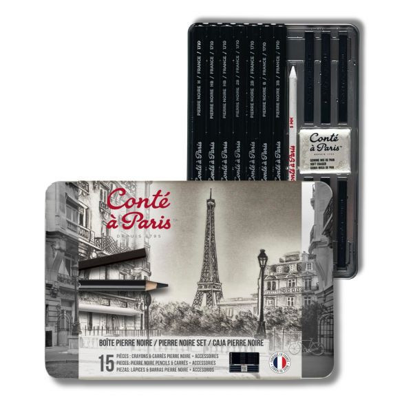 Crayons - Carrés pierre noire - Dessin - Beaux-arts - Conté à Paris - 15 pièces