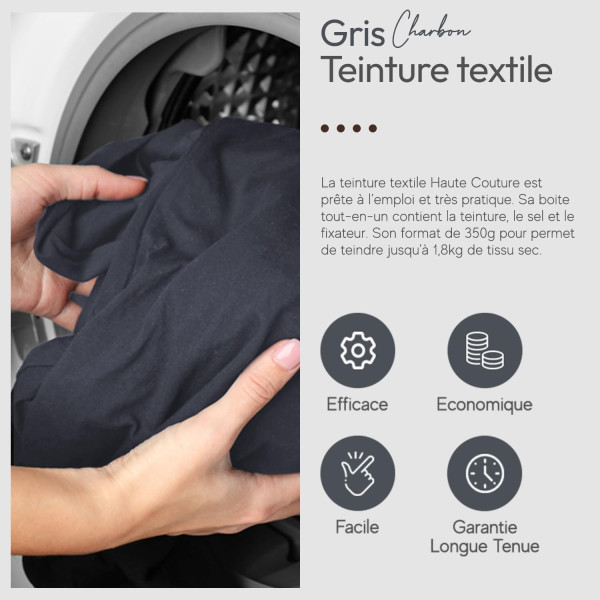 Teinture textile - Tout-en-un - Vêtements - Tissus - Gris charbon - 3 x 350g - Haute couture