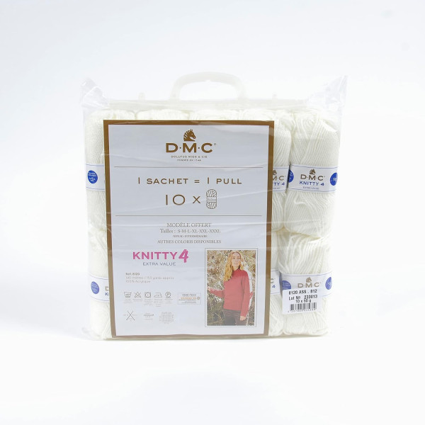 10 pelotes - 100% acrylique - Blanc - 812 - 50g - 140m - DMC - Knitty 4 - Tricot