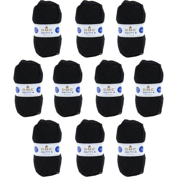10 pelotes - 100% acrylique - Noir - 965 - 50g - 140m - DMC - Knitty 4 - Tricot