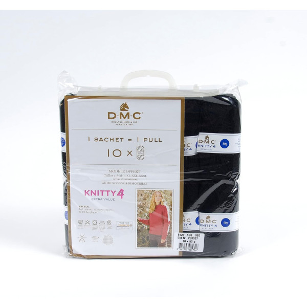 10 pelotes - 100% acrylique - Noir - 965 - 50g - 140m - DMC - Knitty 4 - Tricot