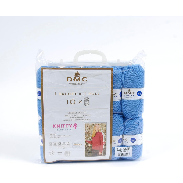 10 pelotes - 100% acrylique - Bleu - 969 - 50g - 140m - DMC - Knitty 4 - Tricot