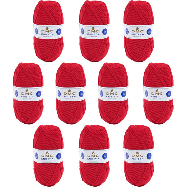 photo - 10 pelotes - 100% acrylique - Rouge - 977 - 50g - 140m - DMC - Knitty 4 - Tricot