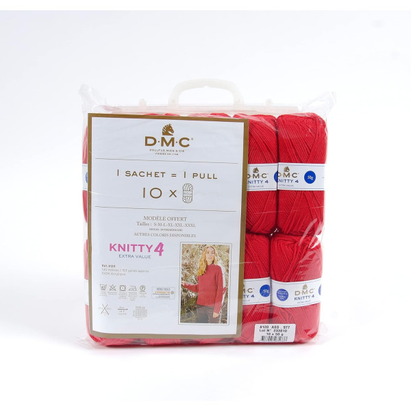 10 pelotes - 100% acrylique - Rouge - 977 - 50g - 140m - DMC - Knitty 4 - Tricot