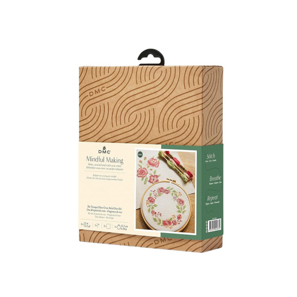 photo - Kit point de croix - Broderie - DMC - Fragrance de rose - Tambour, fils, aiguilles
