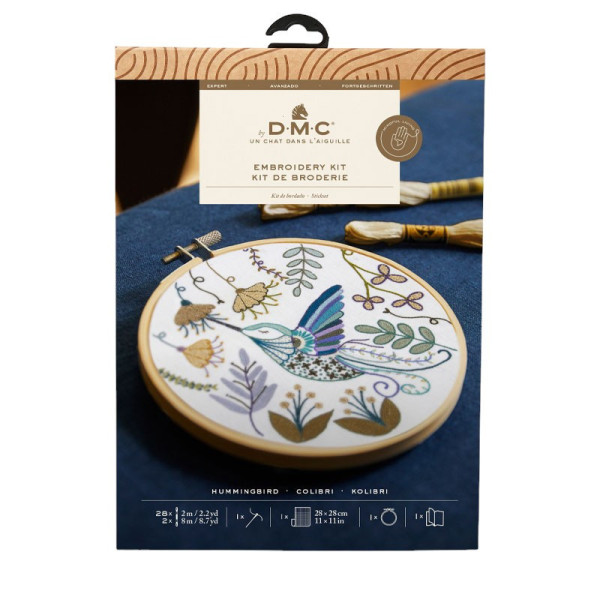 photo - Kit point de croix - Canevas - DMC - Colibri - Toile, fils, aiguilles, tambour