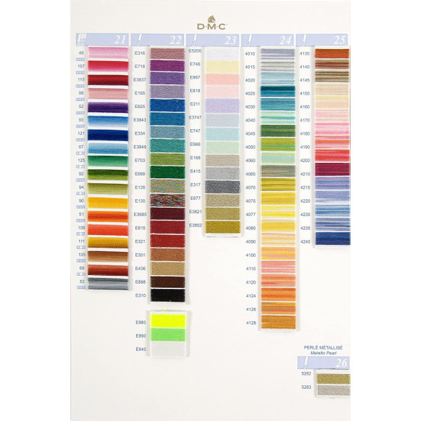 Carte de nuances de fil à broder - DMC - Coton mouliné et perlé - Broderie