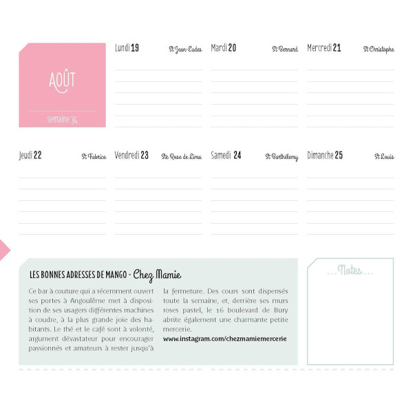 Livre - Agenda 2024 - 56 grilles de point de croix - Astuces et modèles - Editions Mango